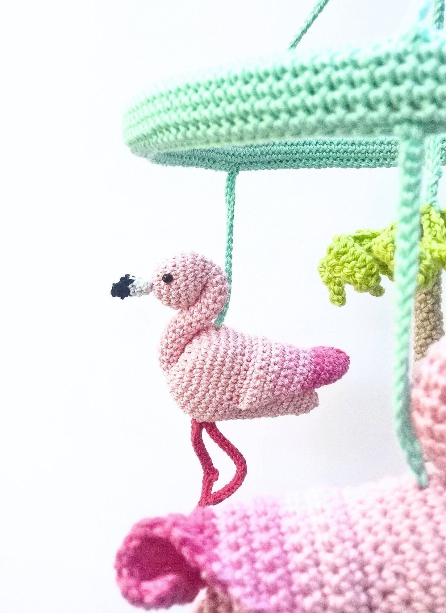 Pink Flamingo baby girl nursery mobile - Crochet on a tree