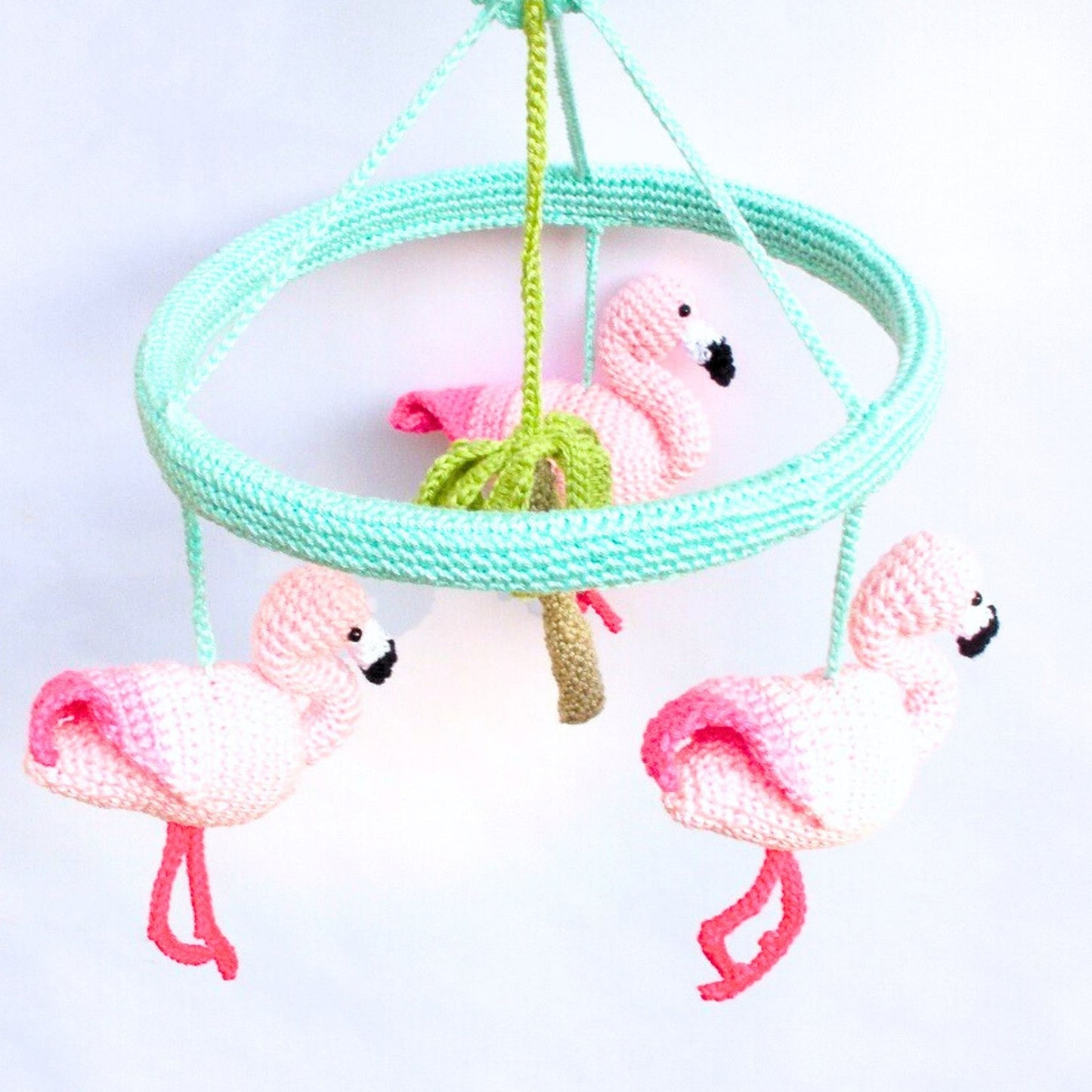 Pink Flamingo baby girl nursery mobile - Crochet on a tree