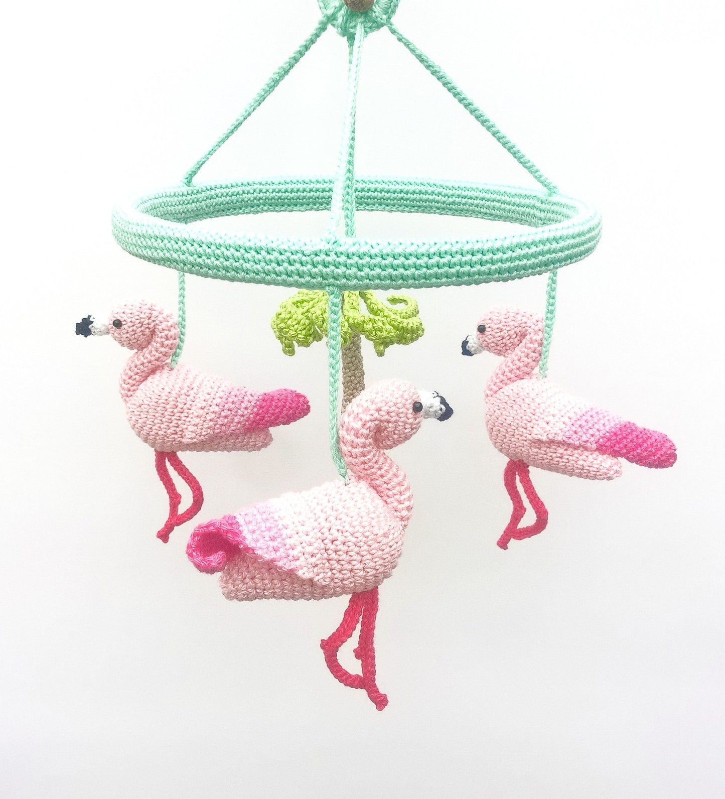 Pink Flamingo baby girl nursery mobile - Crochet on a tree