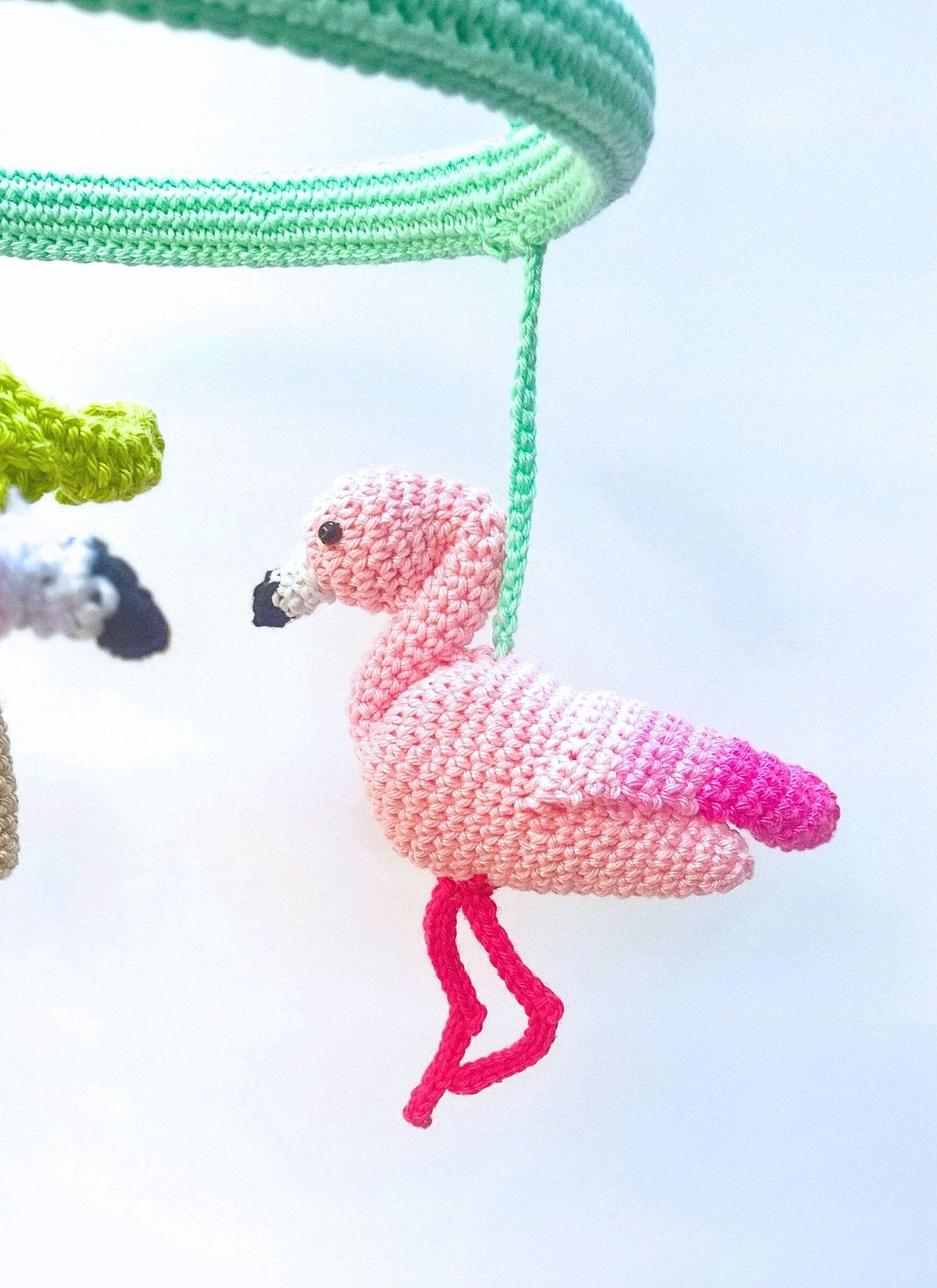 Pink Flamingo baby girl nursery mobile - Crochet on a tree