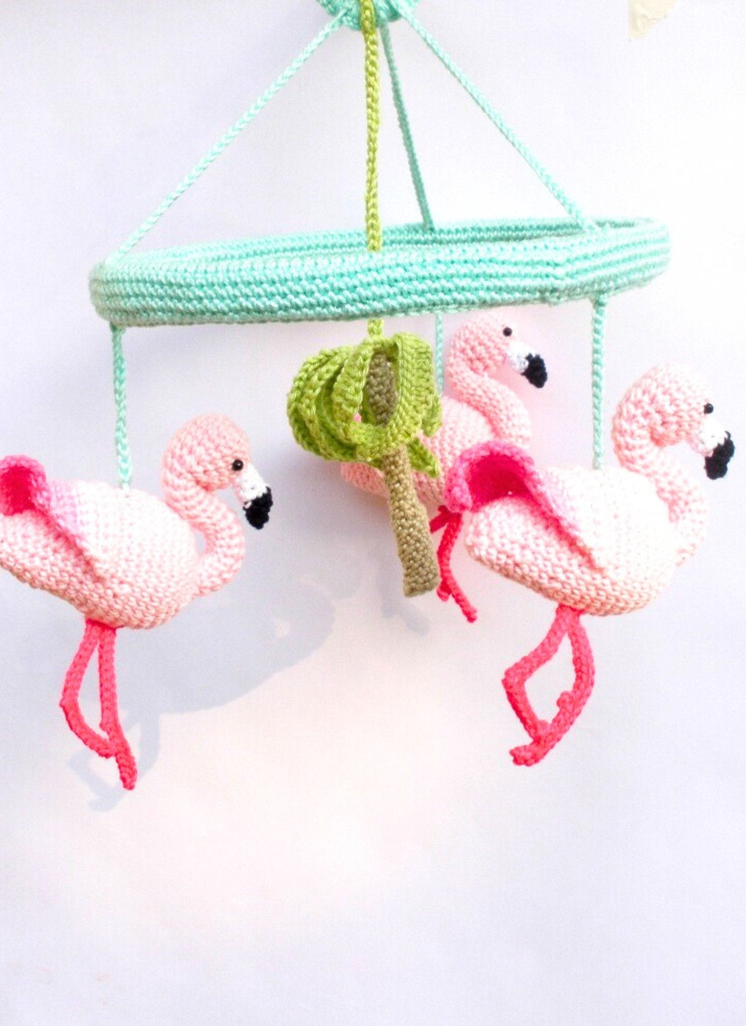 Pink Flamingo baby girl nursery mobile - Crochet on a tree