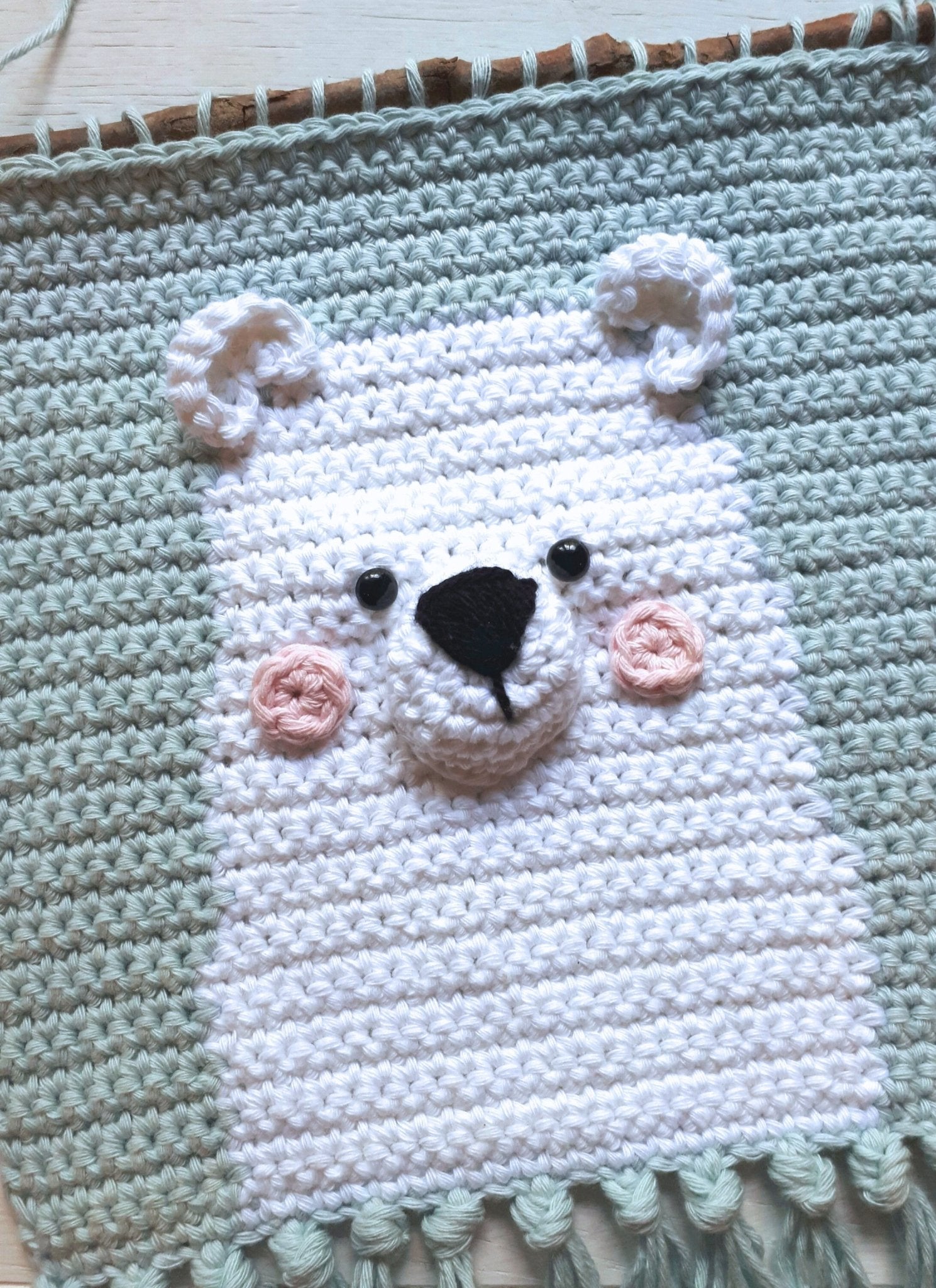 Polar bear nusery wall decor, crochet cotton wall hanging - Crochet on a tree