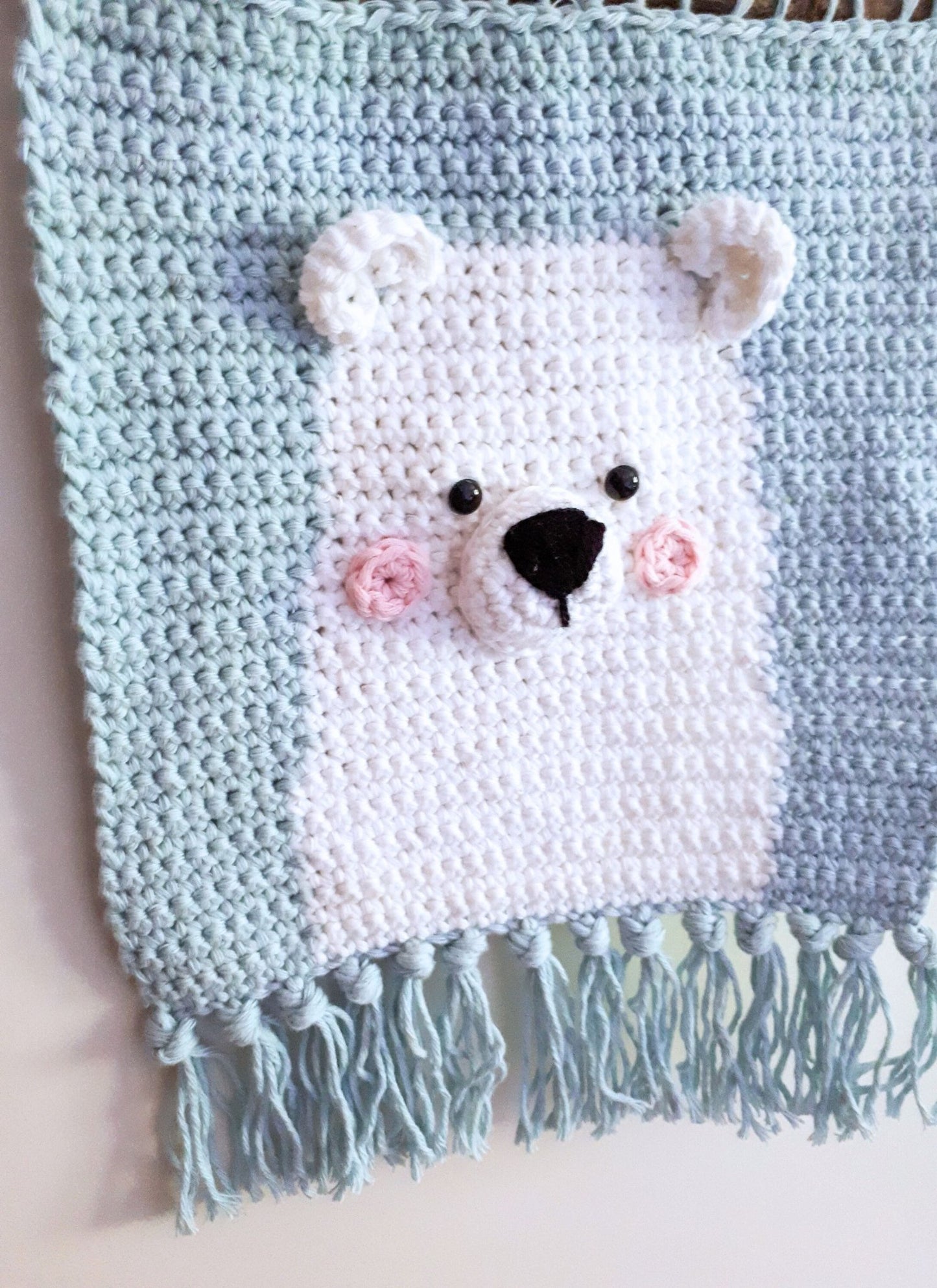 Polar bear nusery wall decor, crochet cotton wall hanging - Crochet on a tree