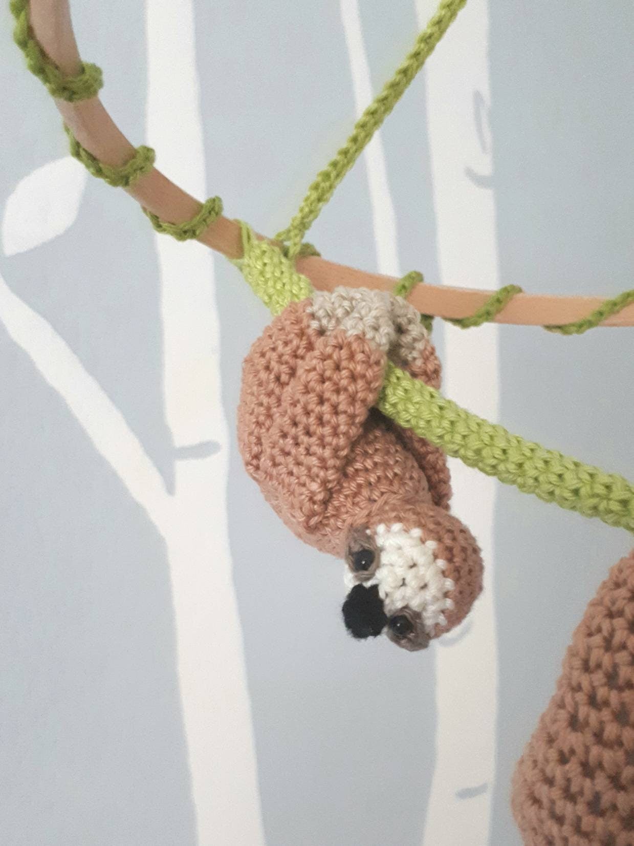 Stuffed sloth baby nursery mobile - Crochet on a tree