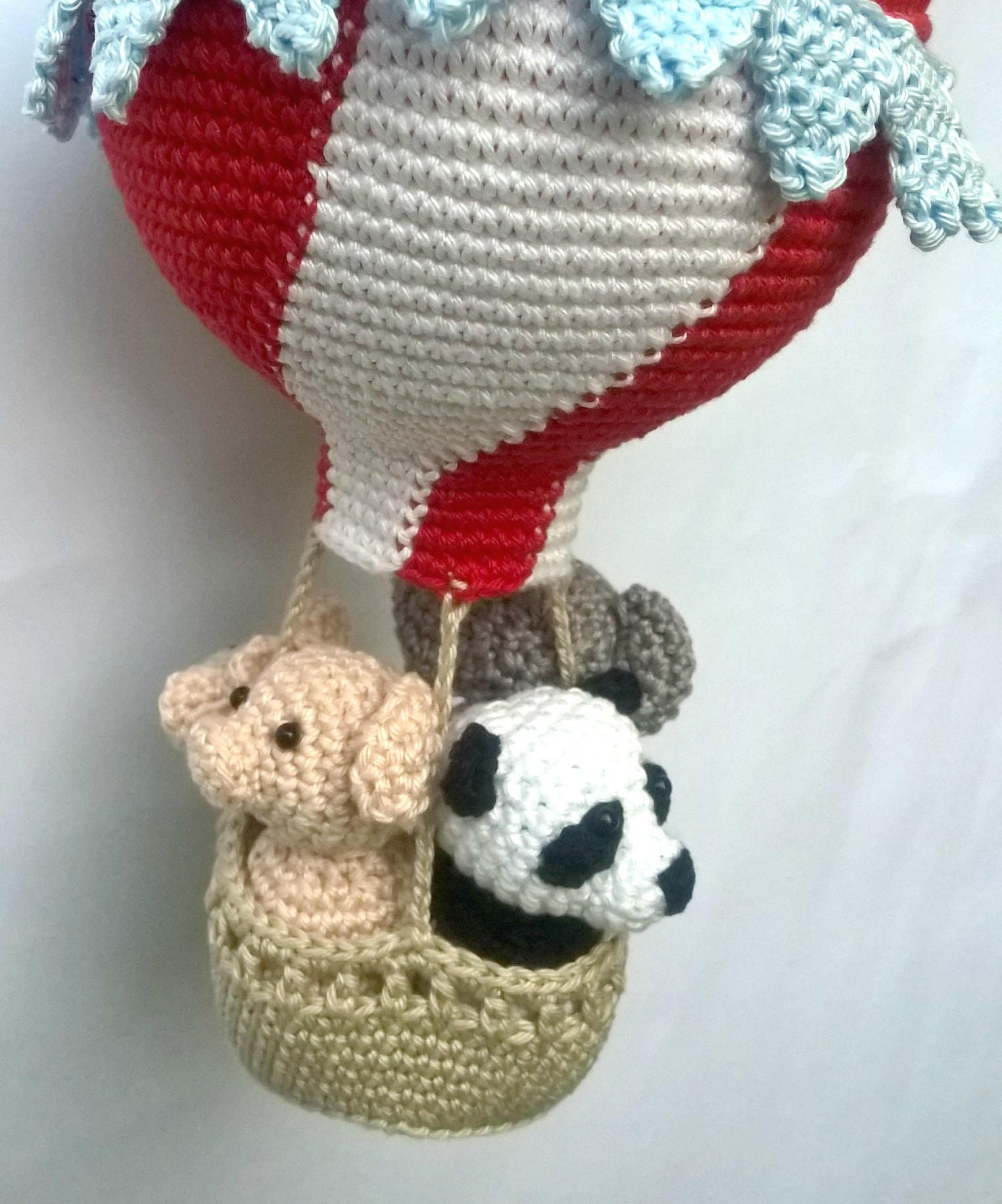 Travel theme hot air balloon nursery ornament - Crochet on a tree