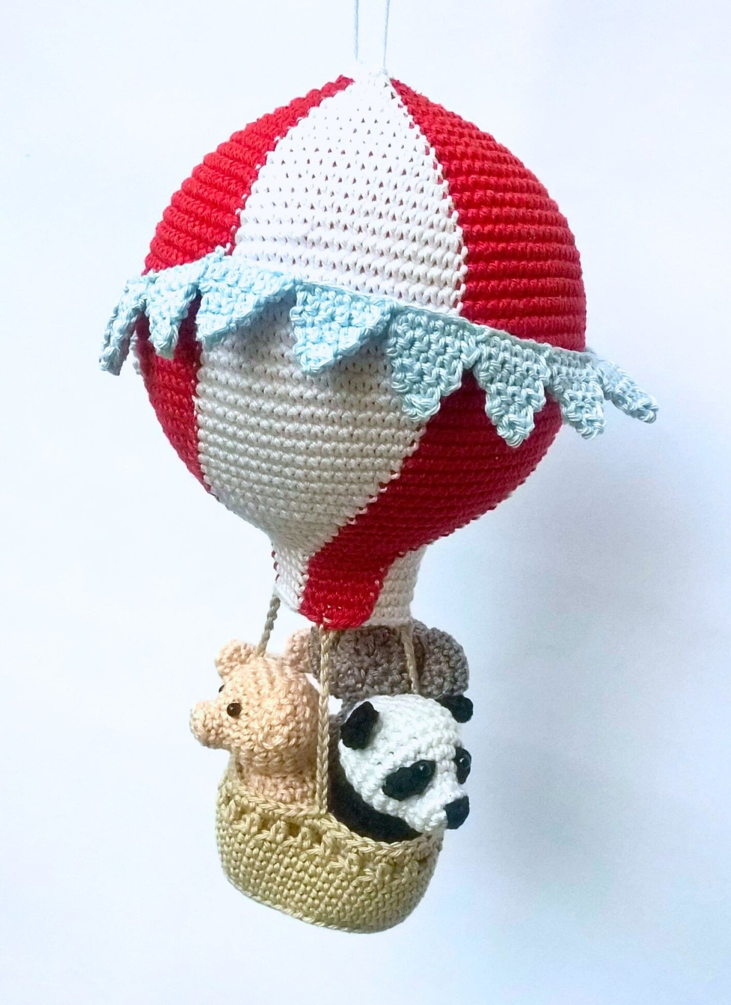 Travel theme hot air balloon nursery ornament - Crochet on a tree