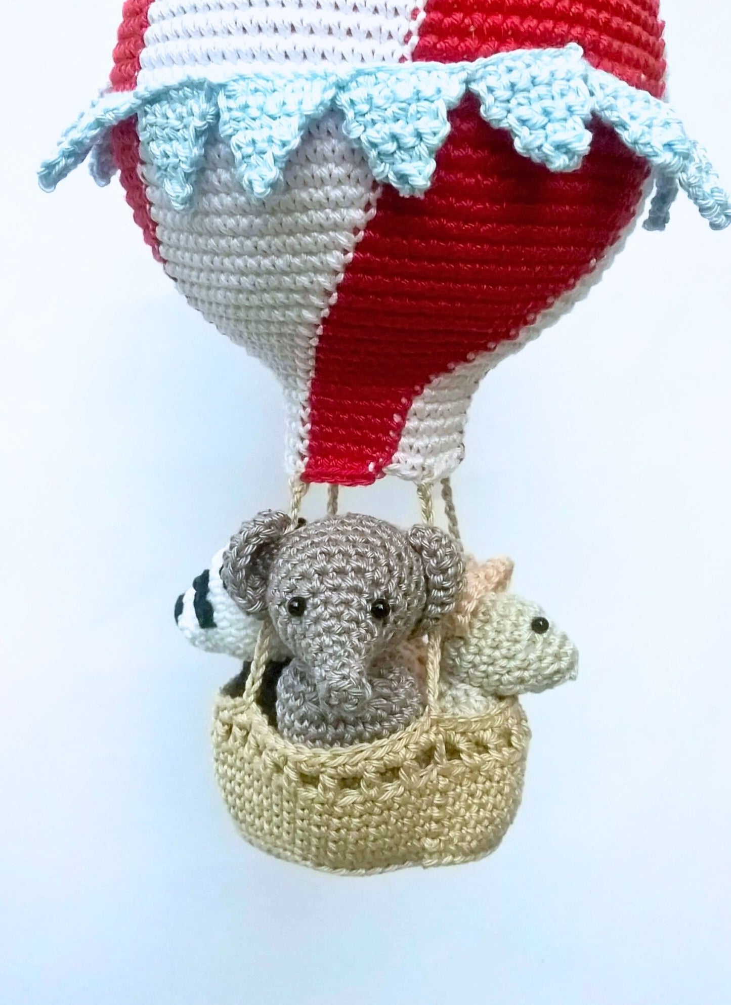 Travel theme hot air balloon nursery ornament - Crochet on a tree