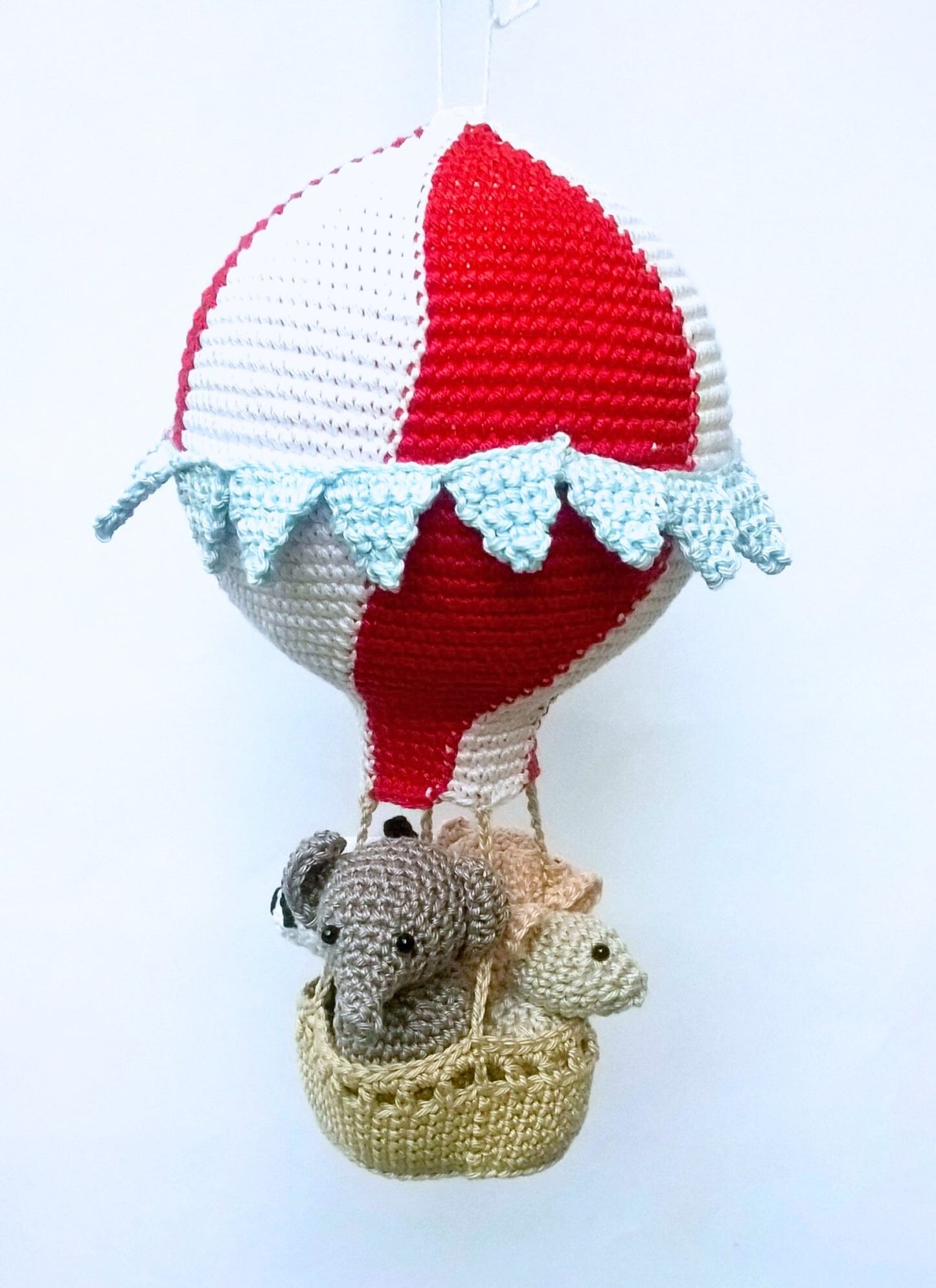 Travel theme hot air balloon nursery ornament - Crochet on a tree