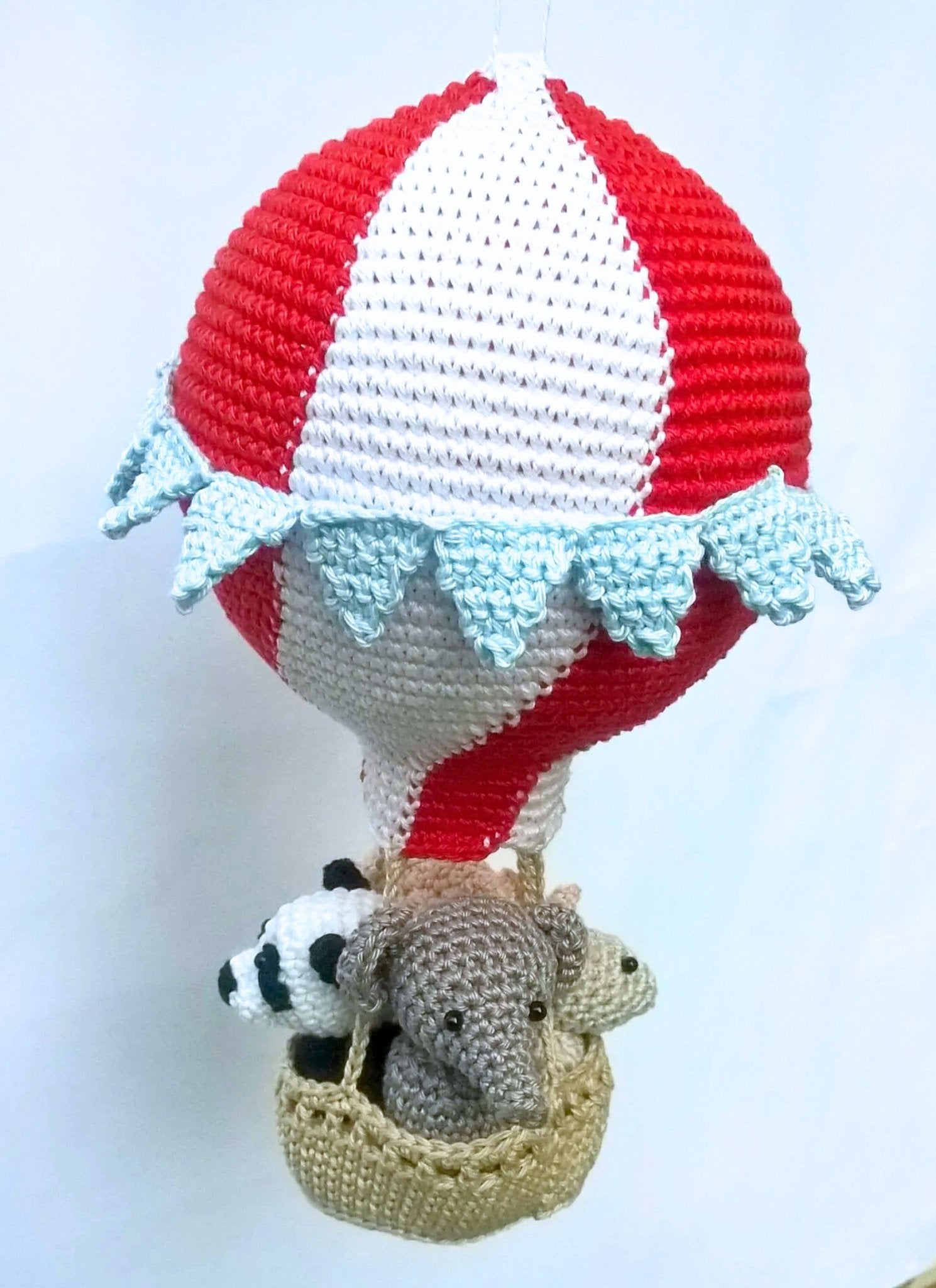 Travel theme hot air balloon nursery ornament - Crochet on a tree