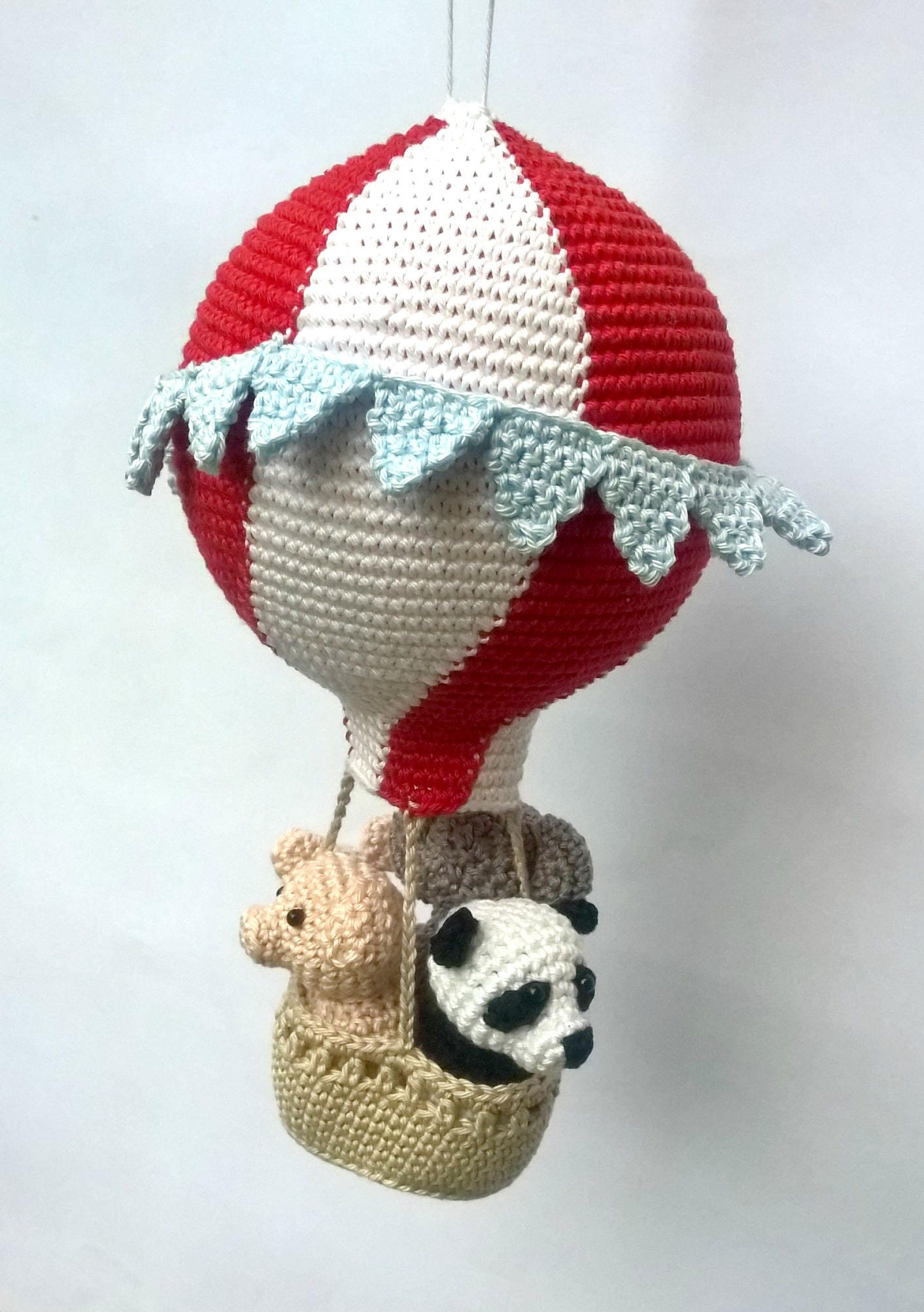 Travel theme hot air balloon nursery ornament - Crochet on a tree