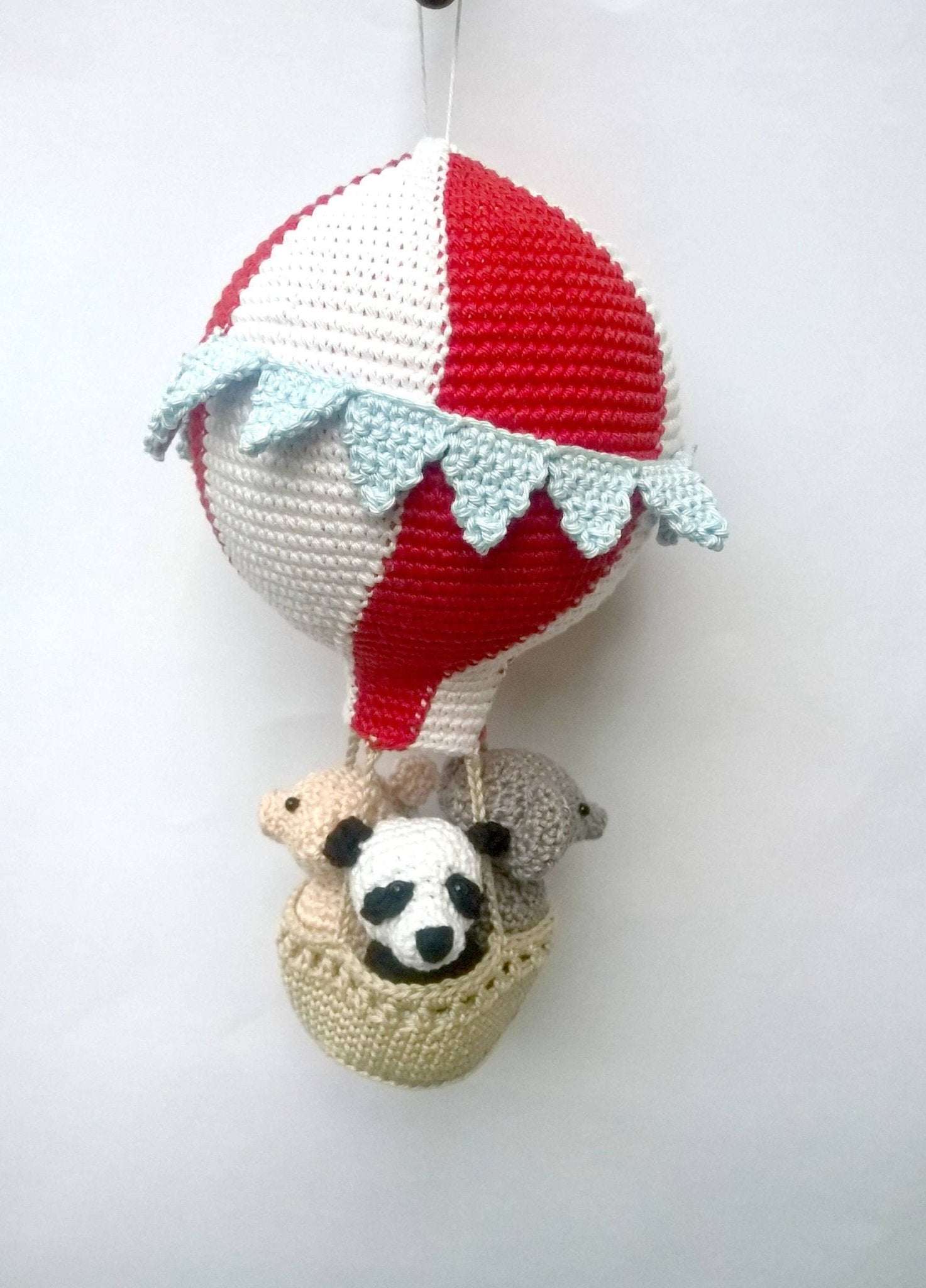 Travel theme hot air balloon nursery ornament - Crochet on a tree