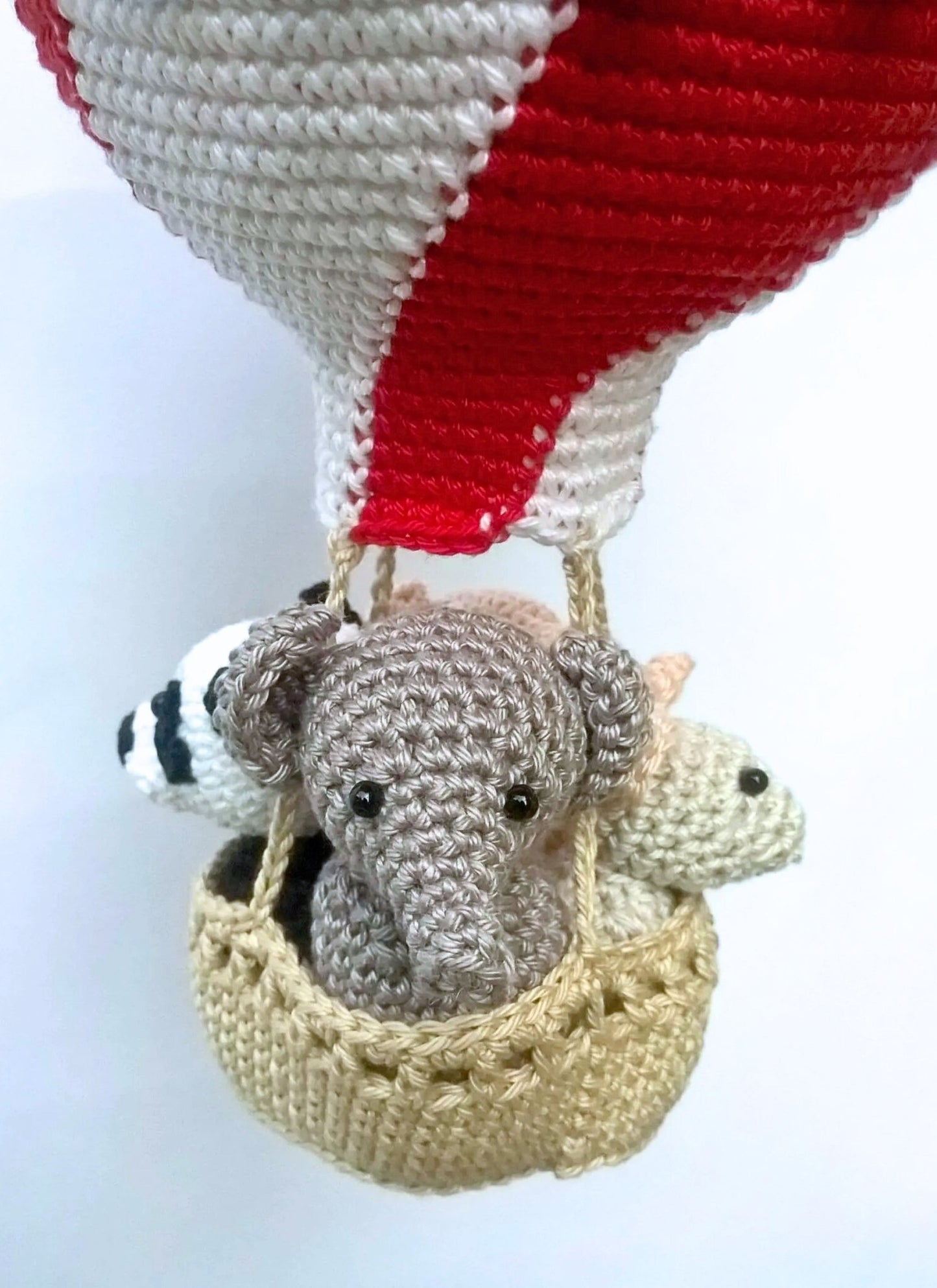 Travel theme hot air balloon nursery ornament - Crochet on a tree