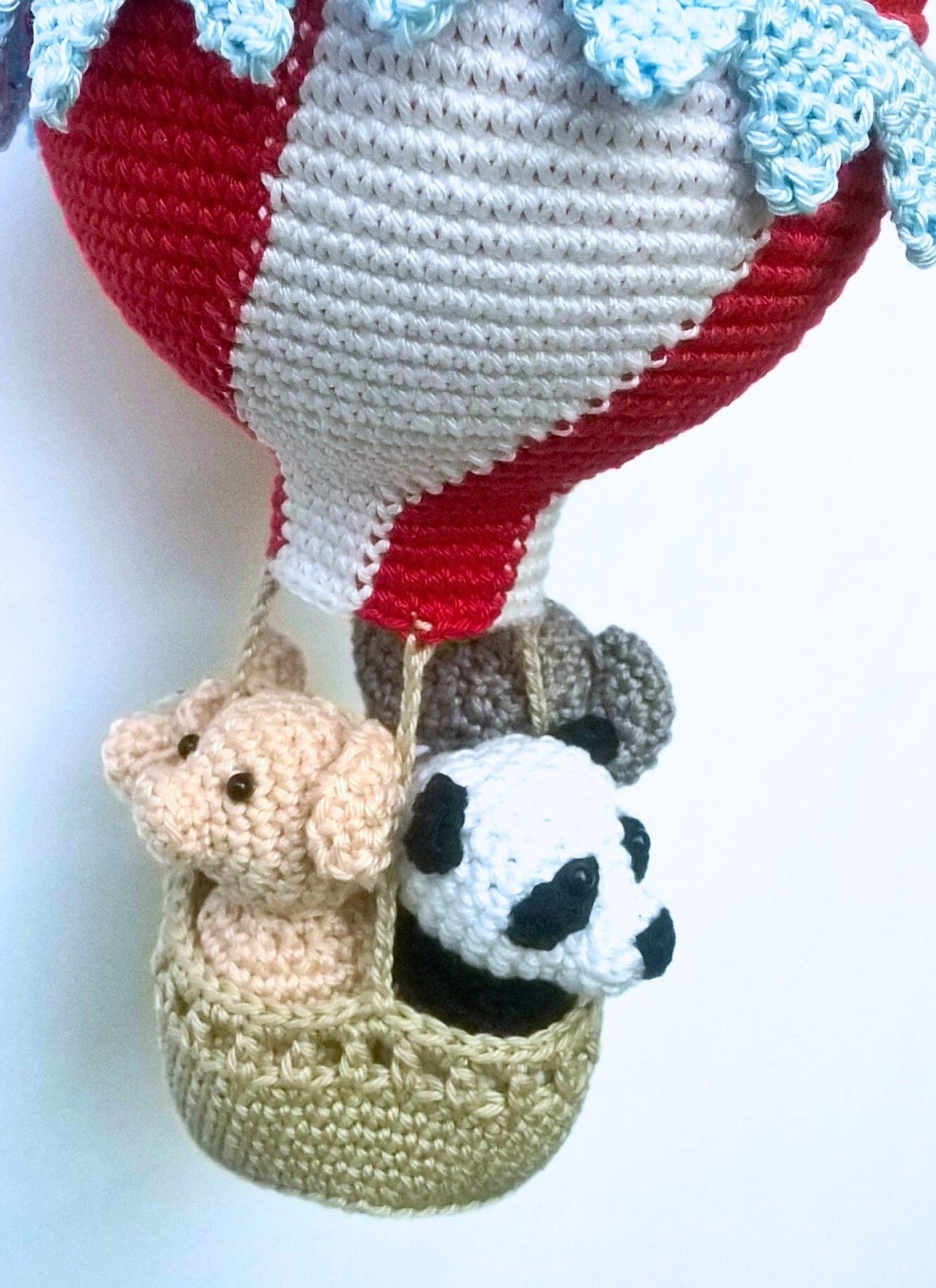 Travel theme hot air balloon nursery ornament - Crochet on a tree