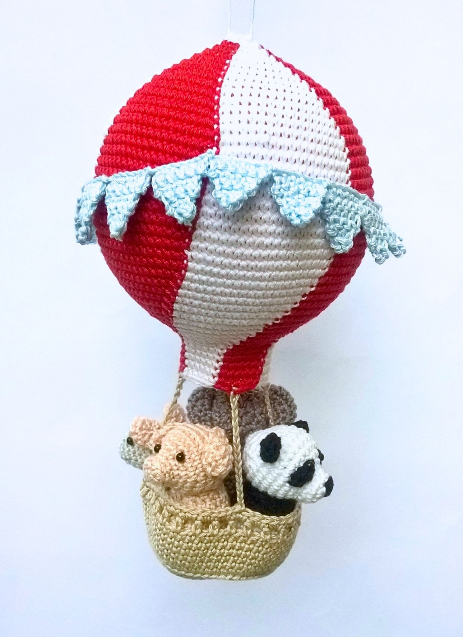 Travel theme hot air balloon nursery ornament - Crochet on a tree