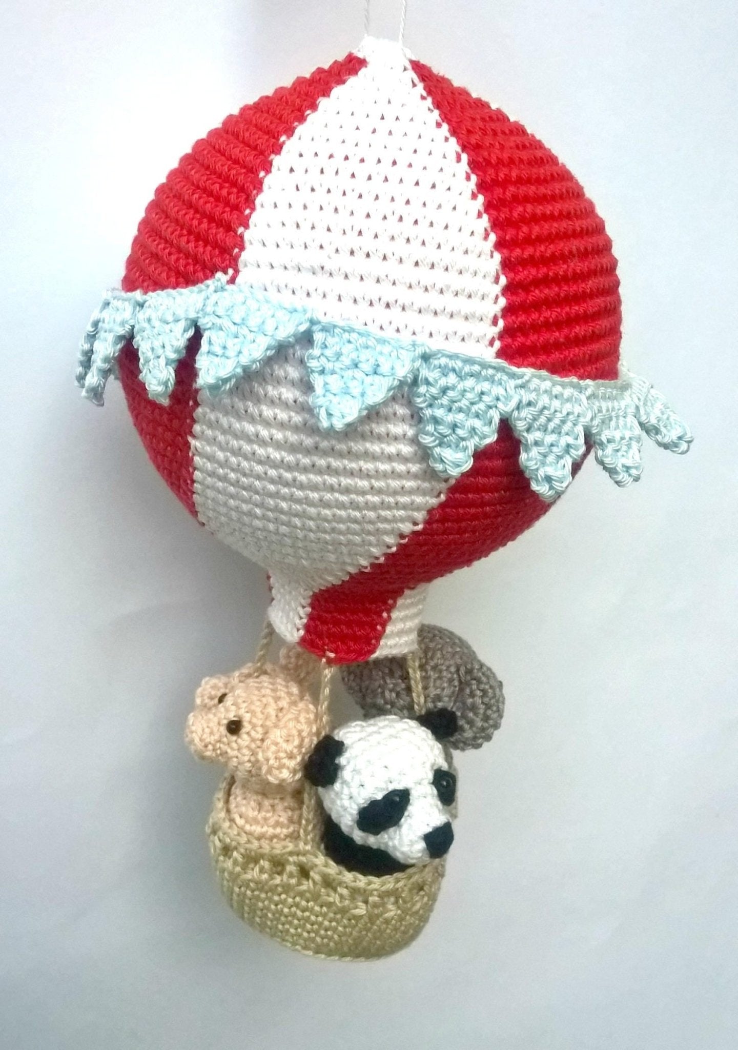 Travel theme hot air balloon nursery ornament - Crochet on a tree