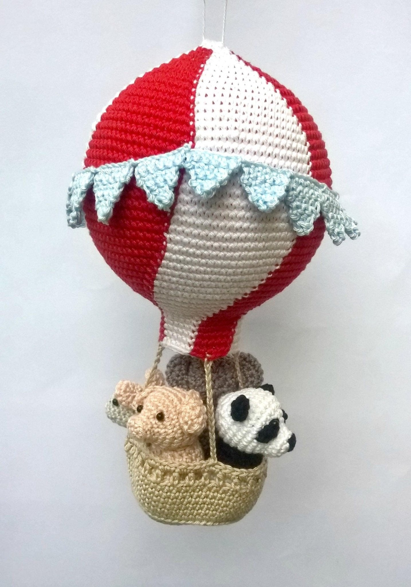 Travel theme hot air balloon nursery ornament - Crochet on a tree