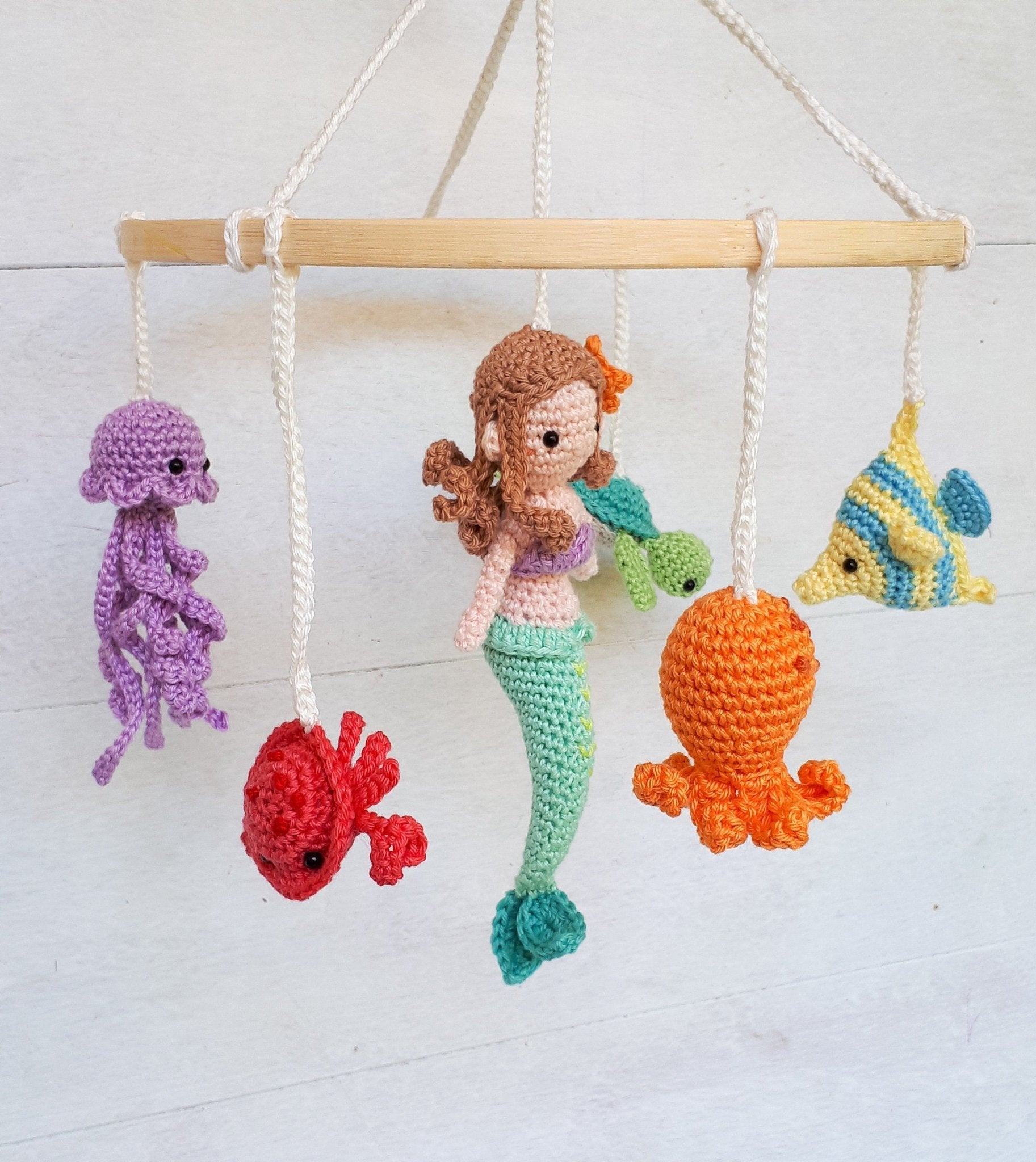 Under the sea baby mobile, mermaid and sea creatures nursery decor - Crochet on a tree