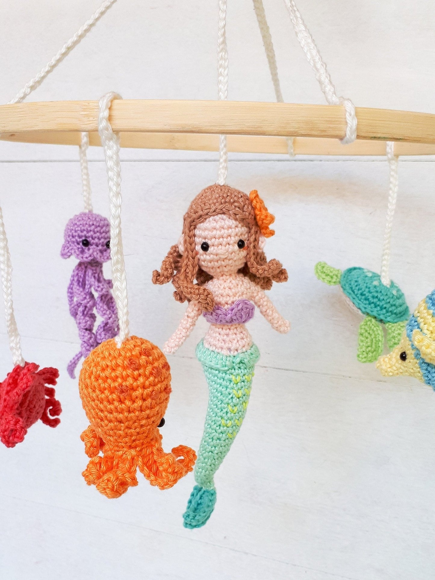 Under the sea baby mobile, mermaid and sea creatures nursery decor - Crochet on a tree