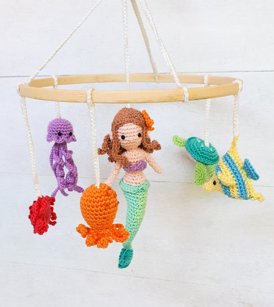 Under the sea baby mobile, mermaid and sea creatures nursery decor - Crochet on a tree