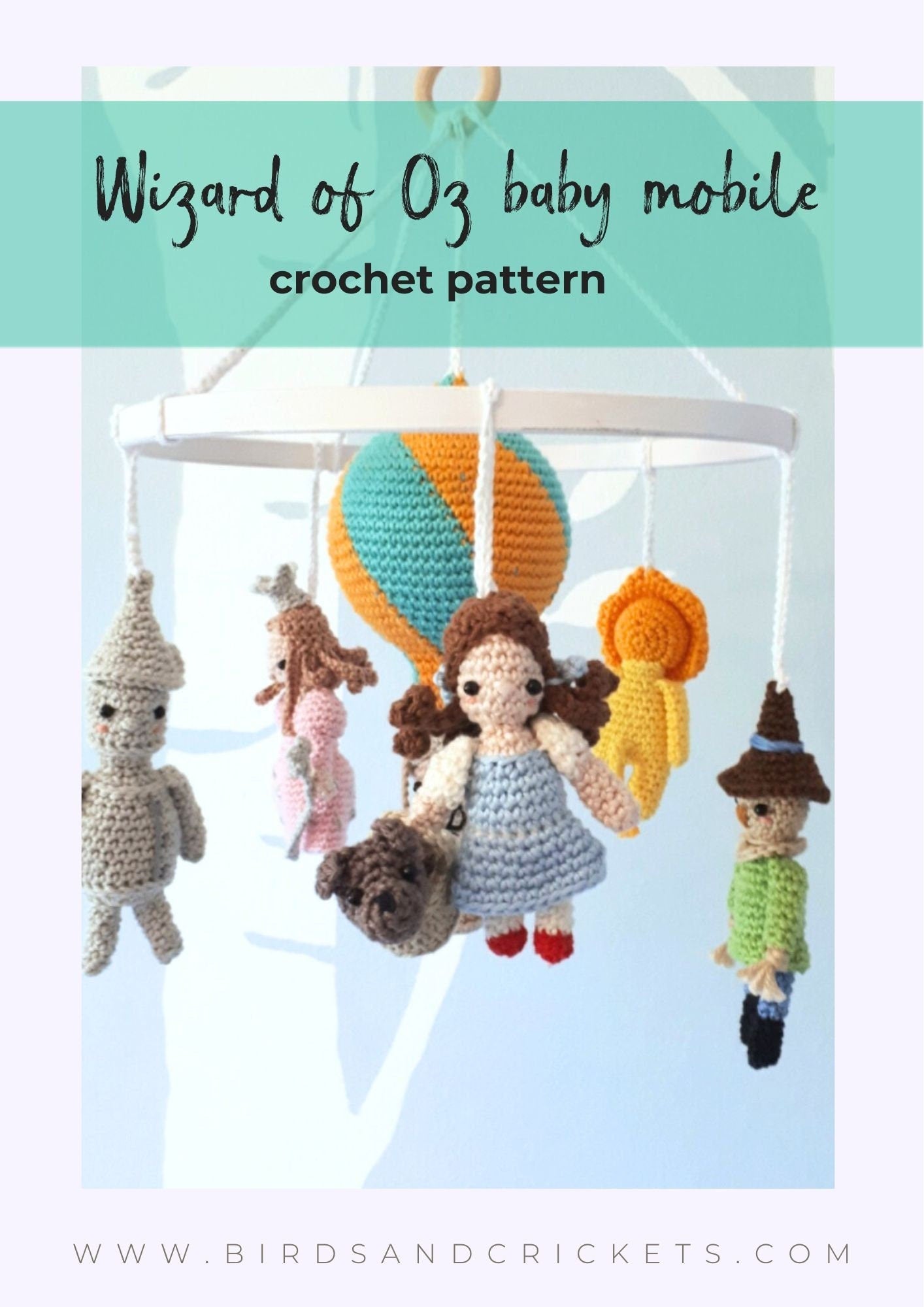 Wizard of Oz baby mobile crochet pattern, nursery mobile tutorial - Crochet on a tree